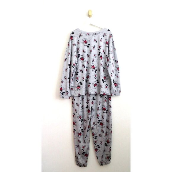 NEW! Disney Women's 2 Piece Mickey Mouse Pajama Set Grey Black Red SZ L - Picture 7 of 9